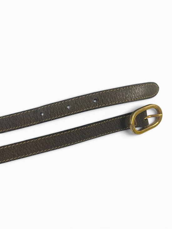 Vintage Gucci Slim Dark Green Leather Belt Gold Buckle Italy – Extended Size